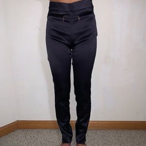 H&M women’s size 4 navy blue shiny dress work pants skinny leg gold detailing